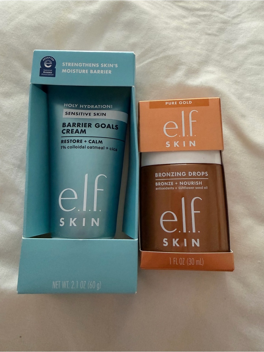 ELF Skin Barrier Goals Cream (Teal) & Bronzing Drops (Bronze)